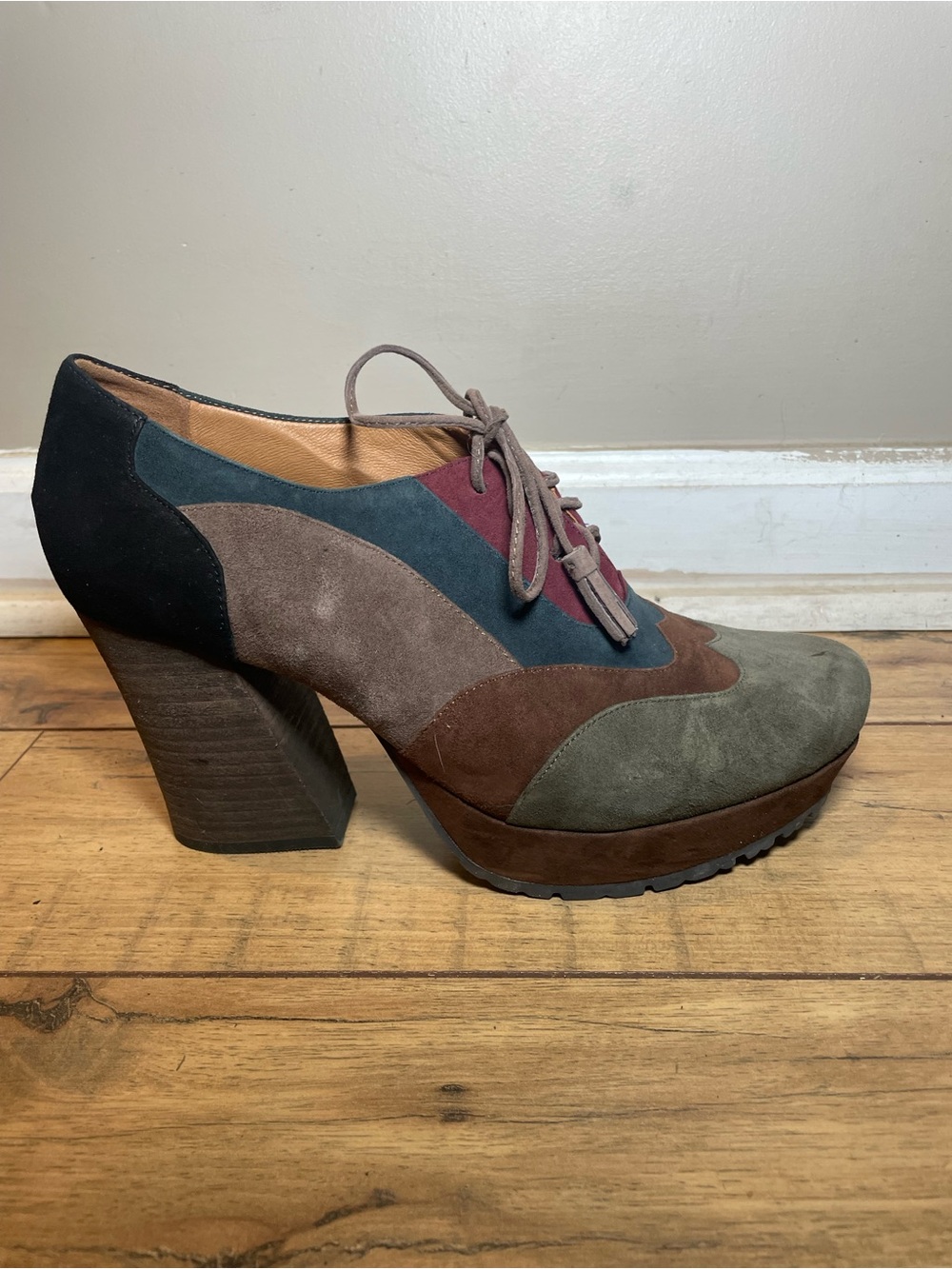 Earthies Multicolor Suede Lace-Up Platform Bootie